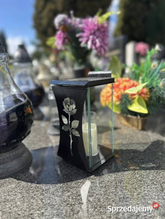 Znicz metalowoszklany z motywem róży elegancki śląskie Dąbrowa Górnicza
