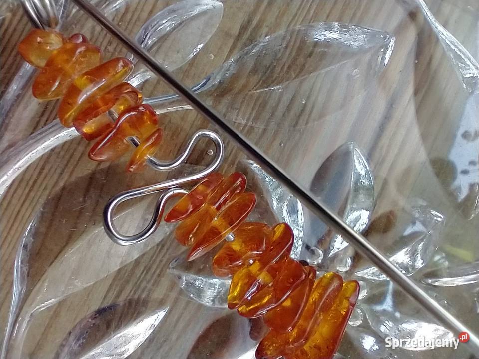 Dekoracyjna broszka naturalny bursztyn nowe Rękodzieło Łódź