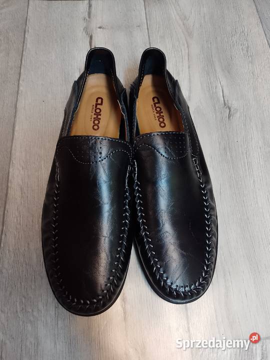 42 Leather Czarne skórzane mokasyny wieczorowe Półbuty Kraków
