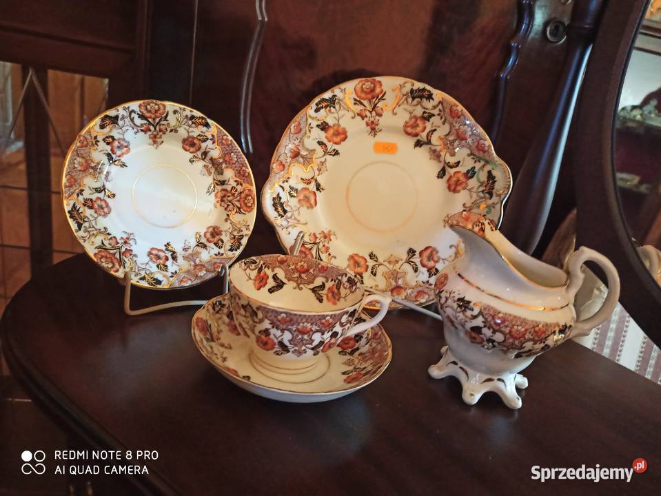 filiżanka z talerzykiem deserowymzłotem malowana pomorskie Gdańsk