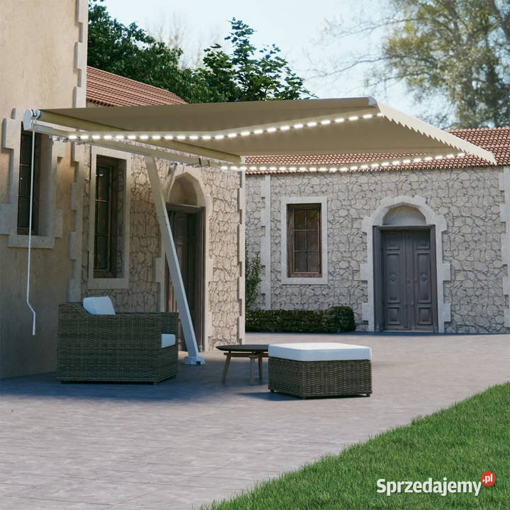 Ręcznie zwijana markiza z LED 400 x 300 kremowa Markizy i osłony mazowieckie Warszawa