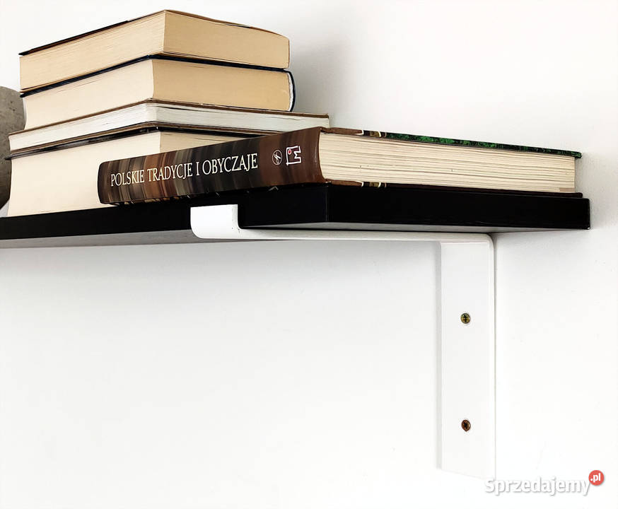 Czarna półka na książki 100 cm + stalowe białe wsporniki
