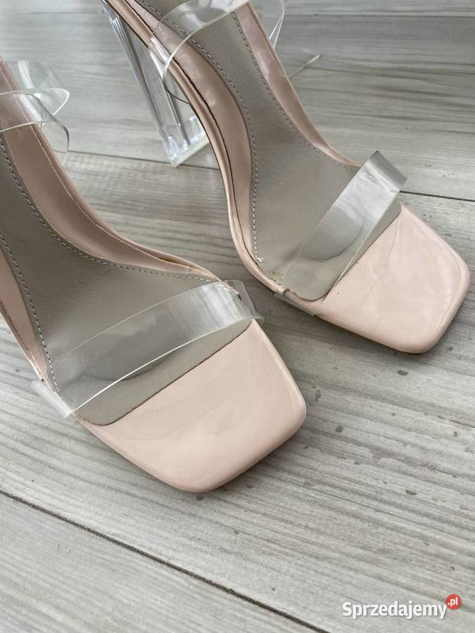 Przezroczyste nude sandały na obcasie Gdynia