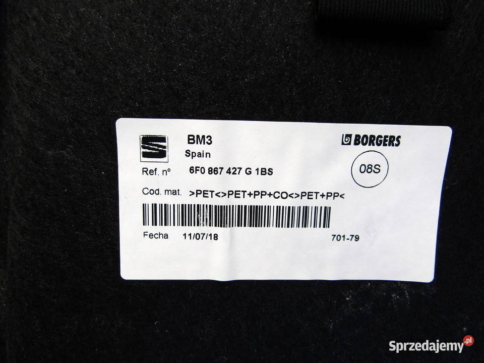 BOCZEK TAPICERKA BAGAŻNIKA SEAT IBIZA V 6F KJ1 Mysłaków sprzedam