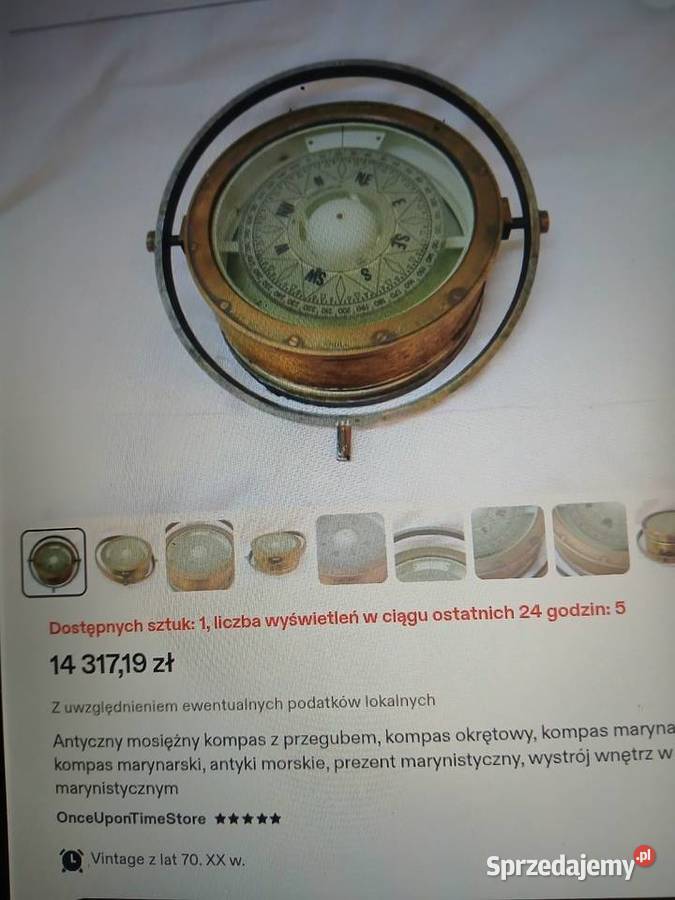 Zabytkowy mosiezny kompas okretpwy małopolskie