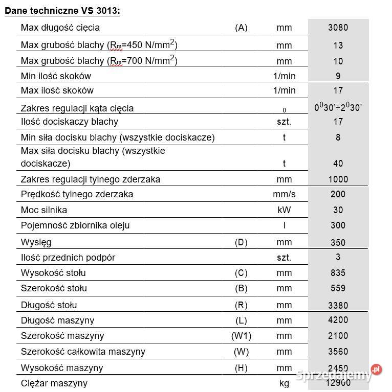 Hydrauliczne nożyce gilotynowe CNC DURMA VS 3013 mazowieckie Płock