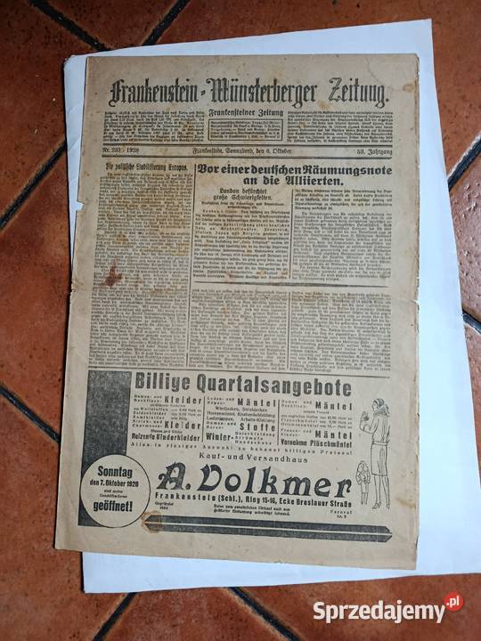 Stara Gazeta Frankenstein Munsterberg Zeitung dolnośląskie Ząbkowice Śląskie sprzedam