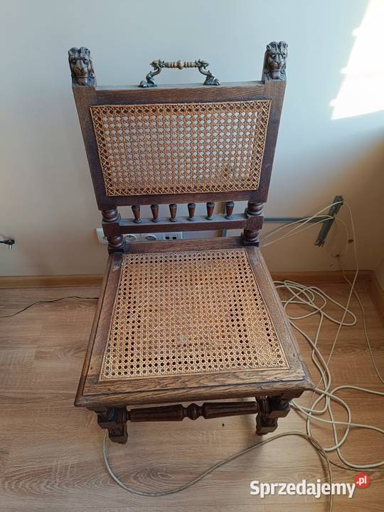 Stare krzesła dębowe rzeźbione 6 oryginał Chojnów