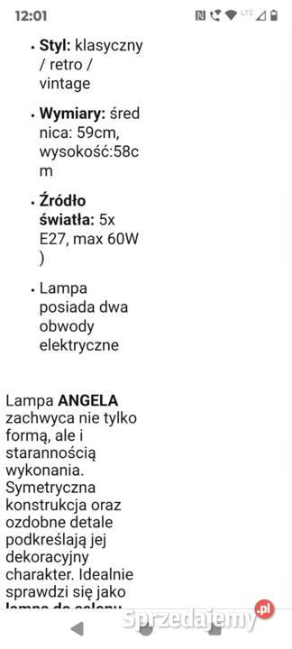 Żyrandol wiszący mosiężny Garwolin sprzedam