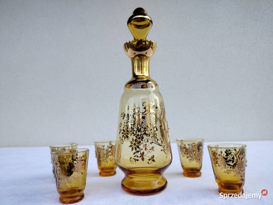 Piekna zlota karafka bohemia kwiaty Kęty sprzedam
