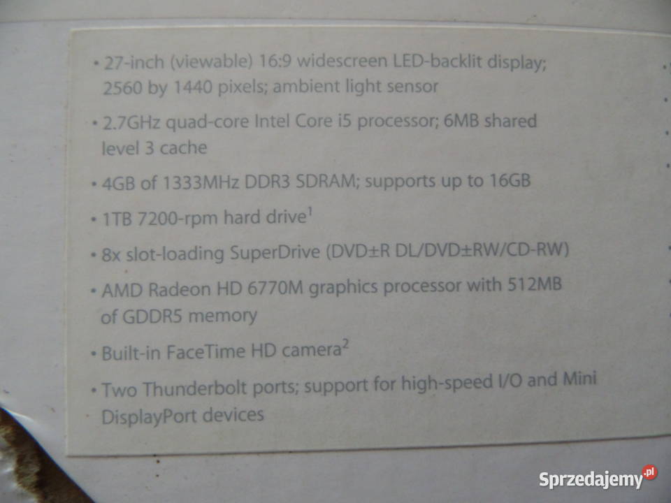 Apple iMac Core i5 27 27 Mysz oryginalna Pilot Radzewice sprzedam