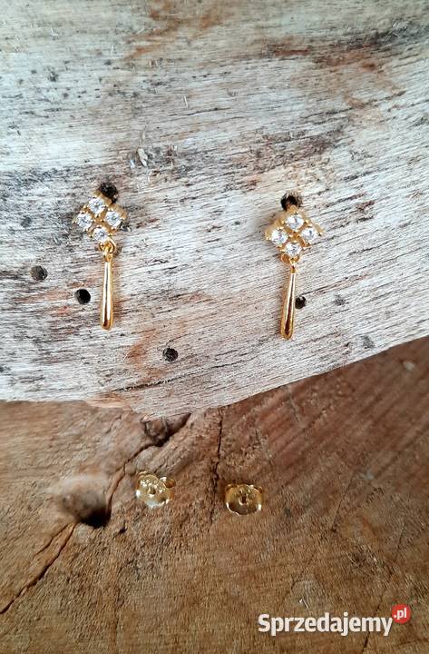Nowe srebrne złocone kolczyki z cyrkoniami na Gdańsk sprzedam