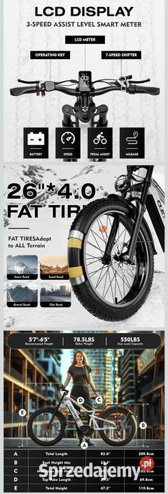 Rower elektryczny górskomiejski fatbike nowy małopolskie Gołkowice Dolne