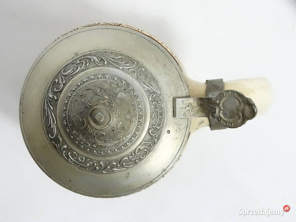 Zabytkowy niemiecki kufel ceramiczny z cynową Dom i Ogród Biłgoraj sprzedam