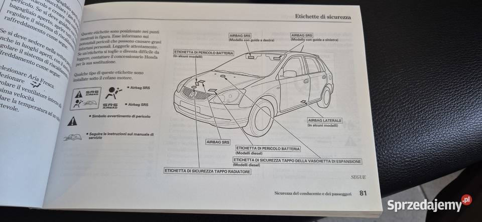 Książki serwisowe honda Civic w j włoskim Siedlce