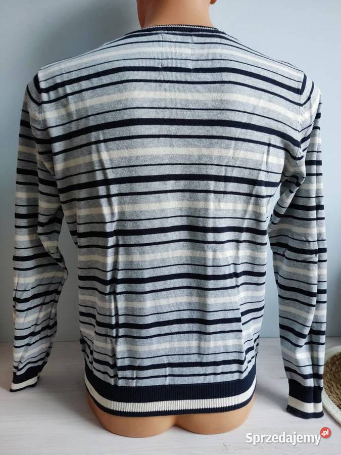 Sweter serek Springfield w paski szaro kremowo szary/srebrny opolskie Głuchołazy