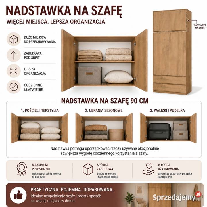 Nadstawka na szafę SD90 Dąb Artisan Szafy i garderoby