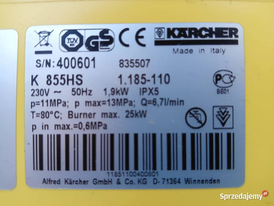 Myjka ciśnieniowa gorąco wodna KARCHER K 855 HS mazowieckie