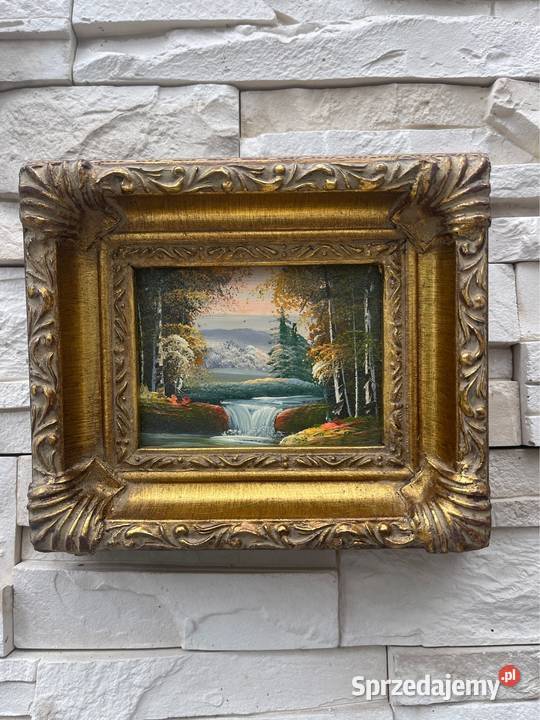 Obrazek malowany obraz drewniana rzeźbiona rama sprzedam