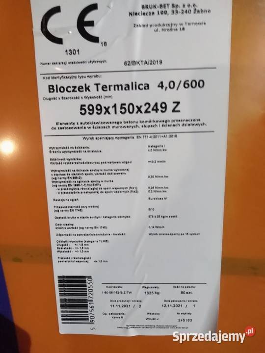 Pustak pustaki beton komórkowy 15 Materiały budowlane Pierszyce