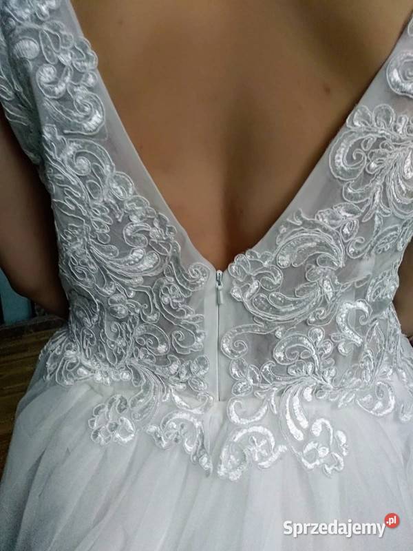 Suknia ślubna koronka odpinany tren 38 M