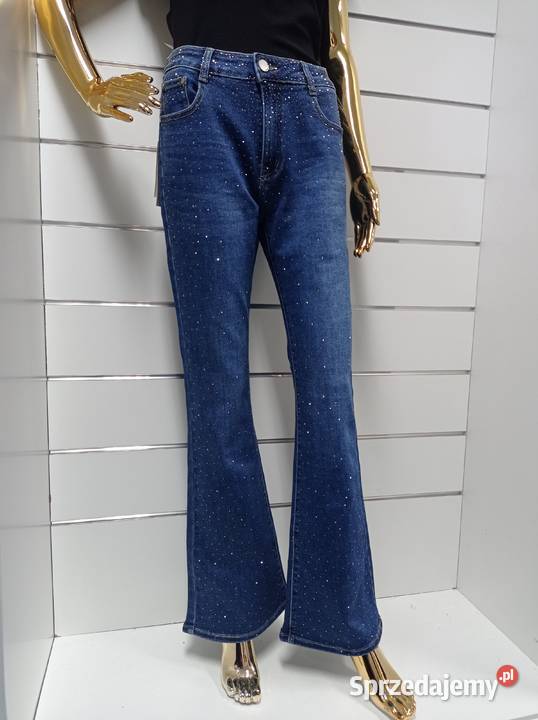 Jeansy elastyczne dzwony cyrkonie rozmiar 40 Spodnie Konin