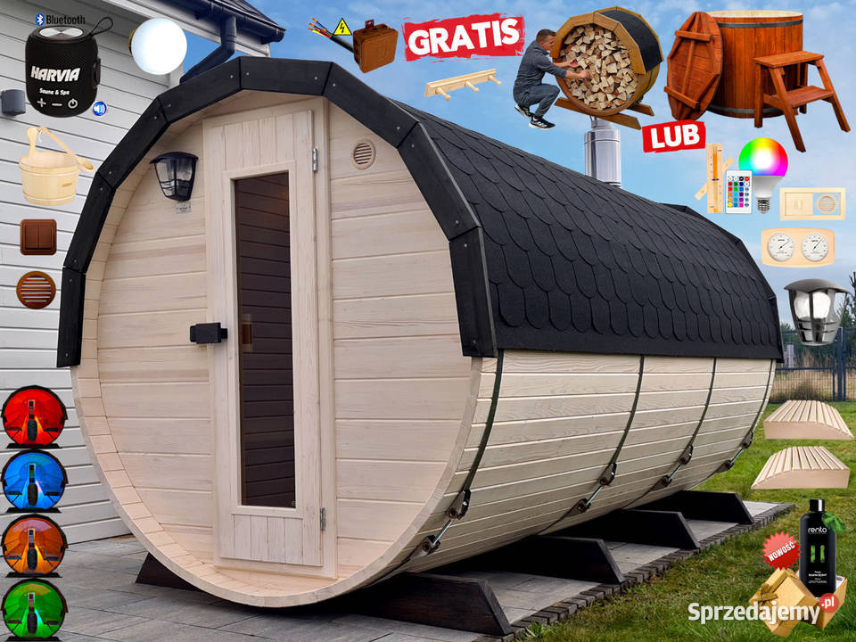 SAUNA Ogrodowa 400 PRZEBIERALNIA Beczka 500L Sauny