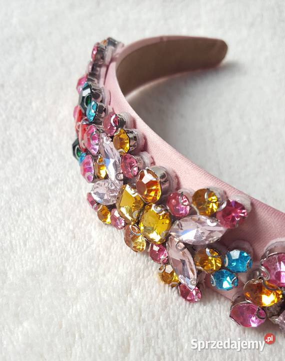Różowa kolorowa opaska do włosów kamienie Szczecin