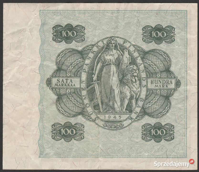 Finlandia	100 markkaa 1945 Numizmatyka Łódź sprzedam