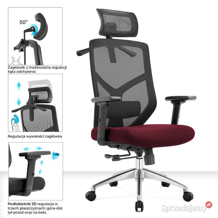 Fotel biurowy ergonomiczny Rosa bordowy ANGEL Jarosław