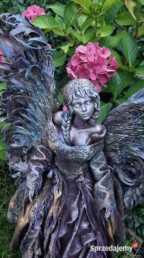 Piękny anioł ze skrzydłami z prawdziwych piór Rękodzieło Zamość