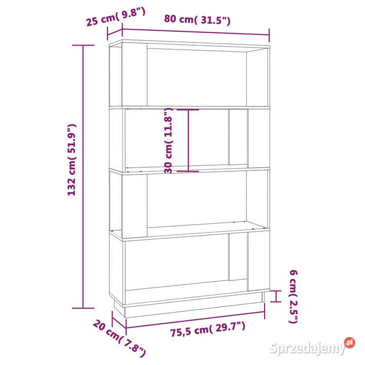 Regał na książkiprzegroda 80x25x132 lite drewno