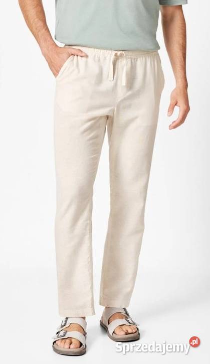 LIVERGY spodnie męskie z lnem i bawełną beżowe