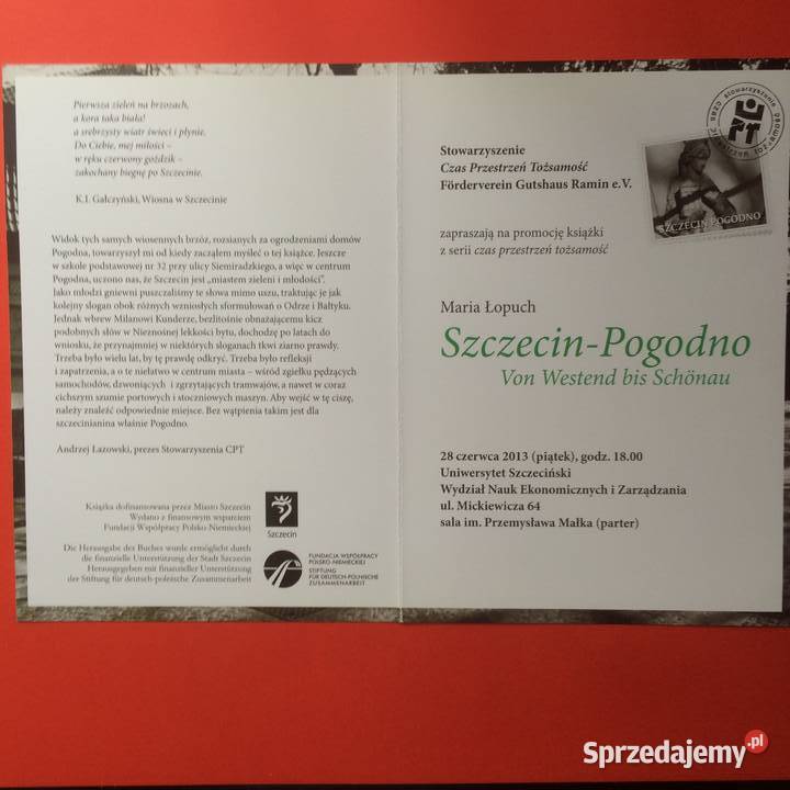 1736 Zaproszenie na Promocję Książki Szczecin sprzedam