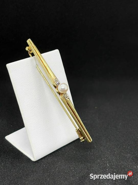 Złota Broszka pr 585 314g z perłą i 2 Diamentów Elbląg