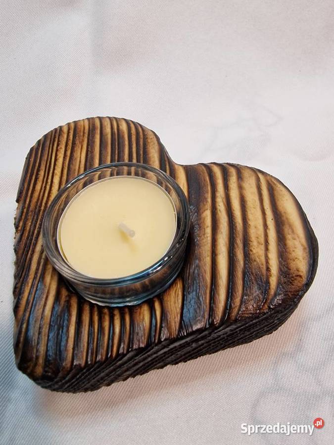 Świecznik drewniany serce naturalny na tealight Dom i Ogród Sępopol
