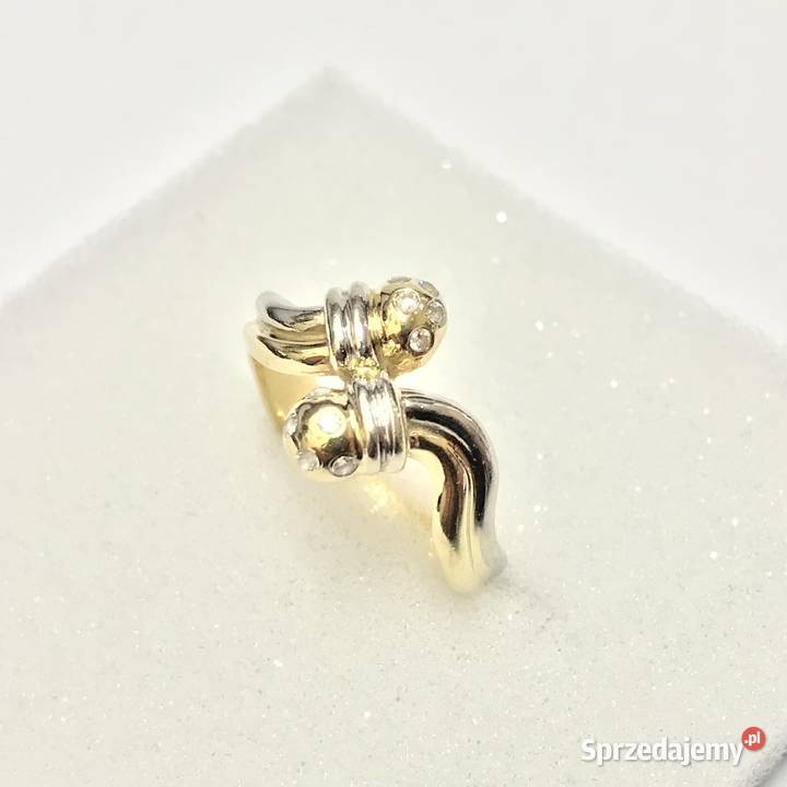 Złoty PIERŚCIONEK 14K żółte i BIAŁE złoto złote