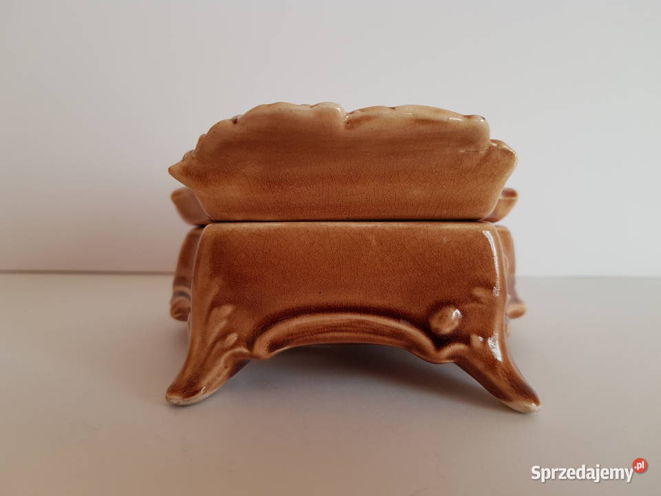 Sygnowane puzderko szkatułka z etykietą Ceramika Dąbrowa Górnicza