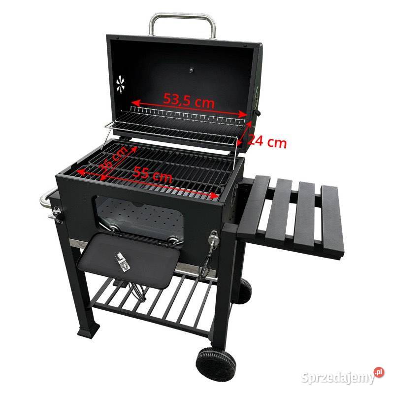 grill węglowy z żeliwnym rusztem termometr