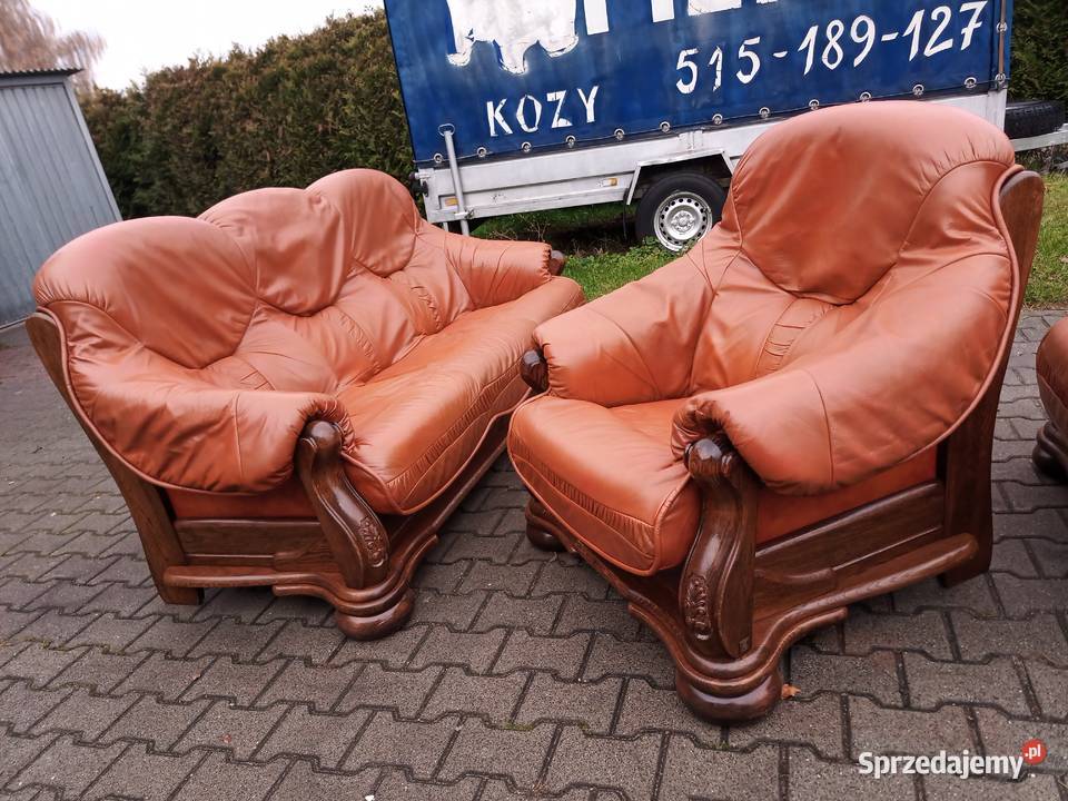 Komplet Wypoczynkowy KLER 3 1 1 i Ława Dąb skóra śląskie Kozy