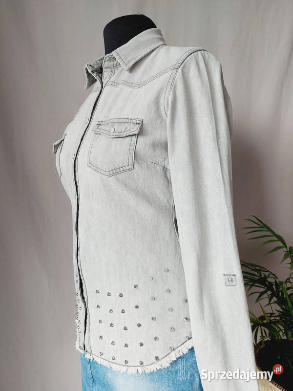 Szara koszula jeansowa bawełna wiskoza długi Złoczew