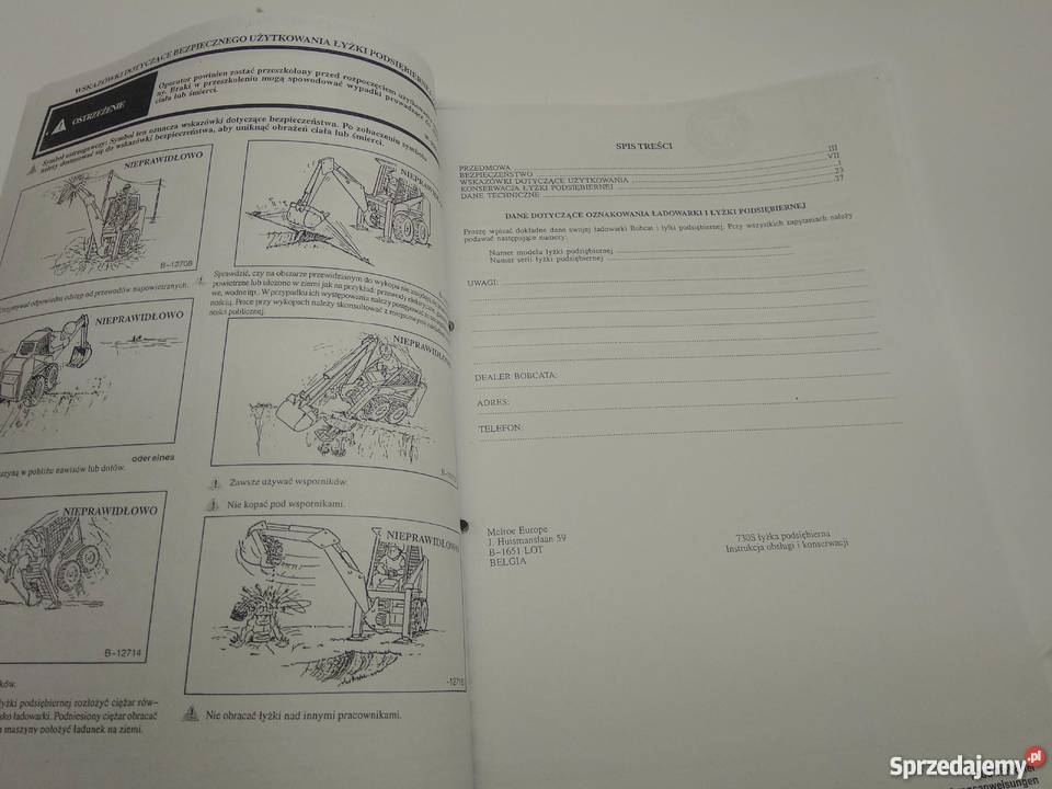 bobcat instrukcja obsługi i konserwacji łyżki Pozostałe