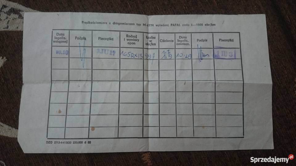 Świadectwo legalizacji prędkościomierza FIAT Ostrów Wielkopolski sprzedam