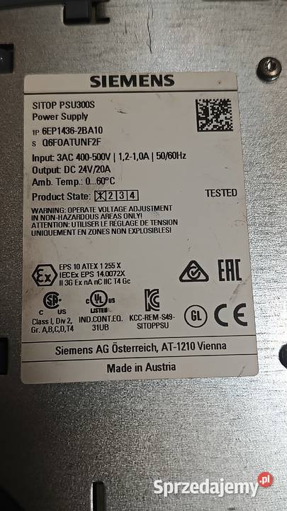 Zasilacz SIEMENS SITOP SPU300S 24V 20A Nowy Dwór Mazowiecki