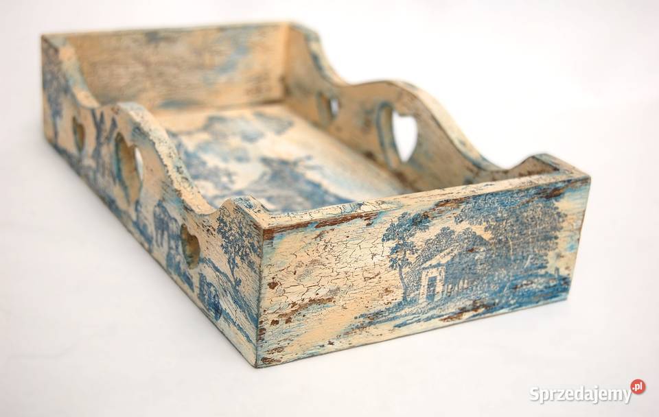 Rustykalna taca drewniana ręcznie malowana Lublin