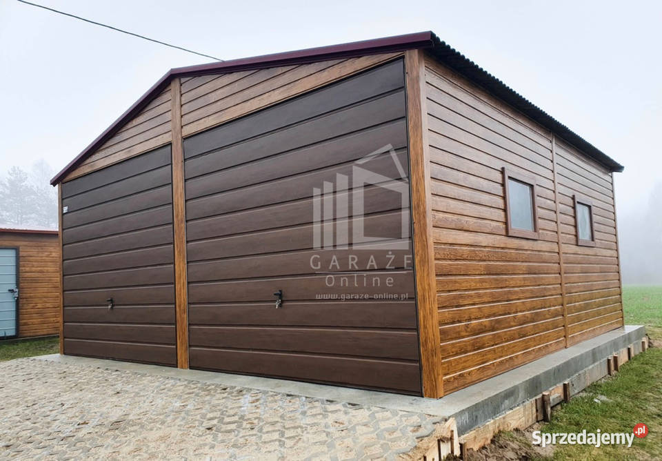 Garaż Blaszany 6x6 2x Brama drewnopodobny drzwi 36m2