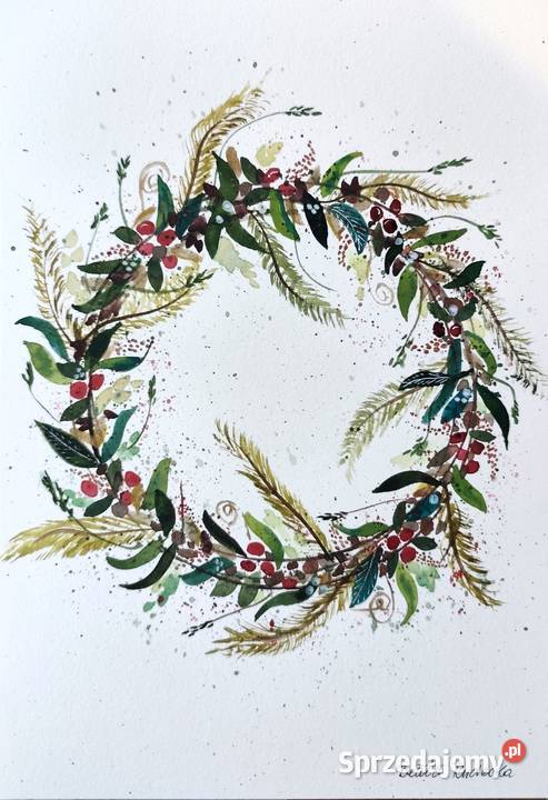 Akwarela Akwarelka Obraz pt Wianek Opaka Duża