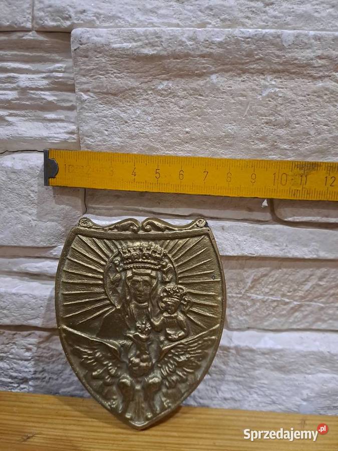Ryngraf Matka Boska z dzieciątkiem mosiądz Przemyśl