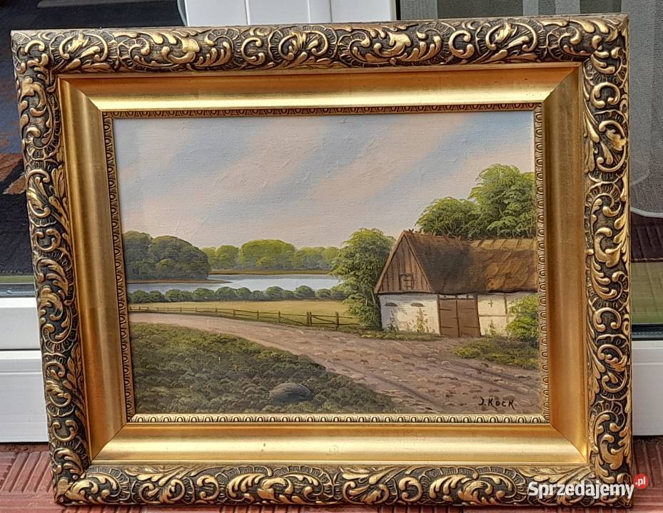 J Kock Chata wodą piękny stary obraz na płótnie Iłża