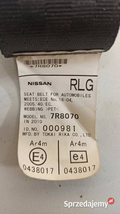 PAS BEZPIECZEŃSTWA PRAWY TYŁ INFINITI G37 Motoryzacja